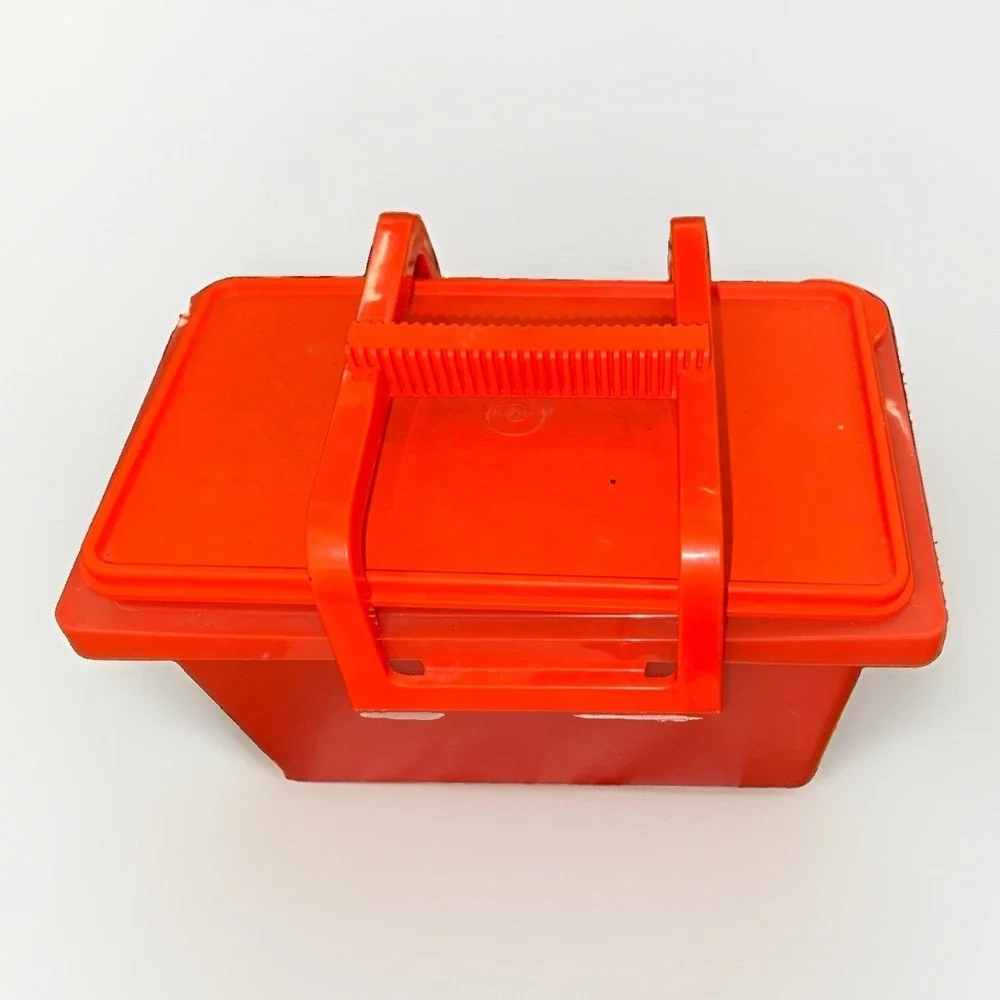 Tupperware STOW N GO Carry All Storage Container Blaze Orange Handle Carry All